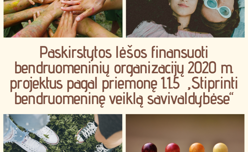Paskirstytos lėšos finansuoti bendruomeninių organizacijų 2020 m. projektus pagal priemonę 1.1.5...