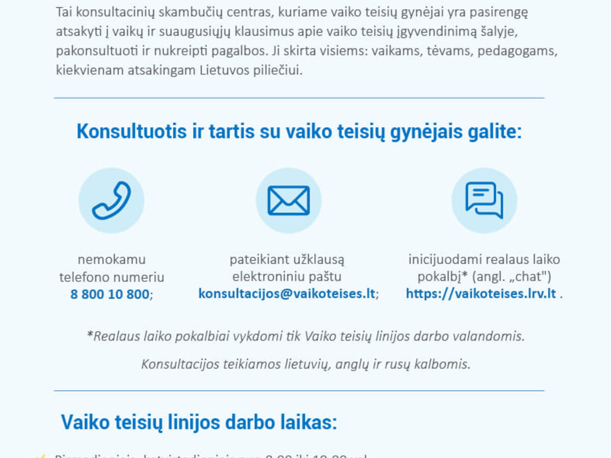 Įkurta Vaiko teisių linija
