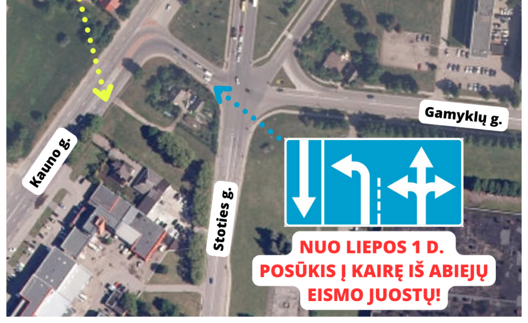 Eismo pakeitimai Kauno-Stoties-Gamyklų-Statybininkų g. sankryžoje