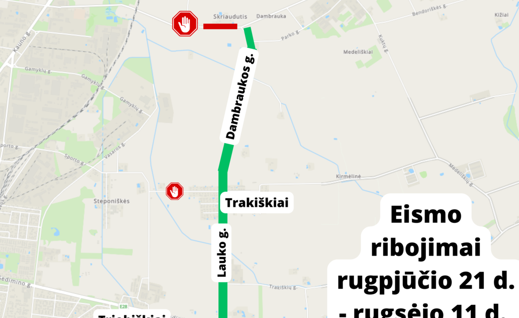 Informacija dėl eismo pakitimo atkarpoje tarp Marijampolės LEZ