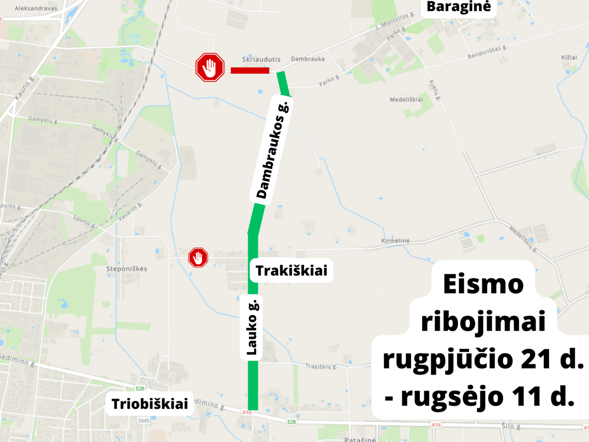 Informacija dėl eismo pakitimo atkarpoje tarp Marijampolės LEZ