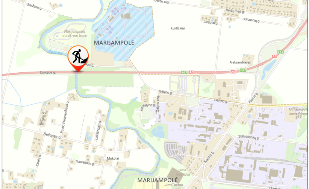 Eismo ribojimai kelyje A5 Kaunas–Marijampolė–Suvalkai