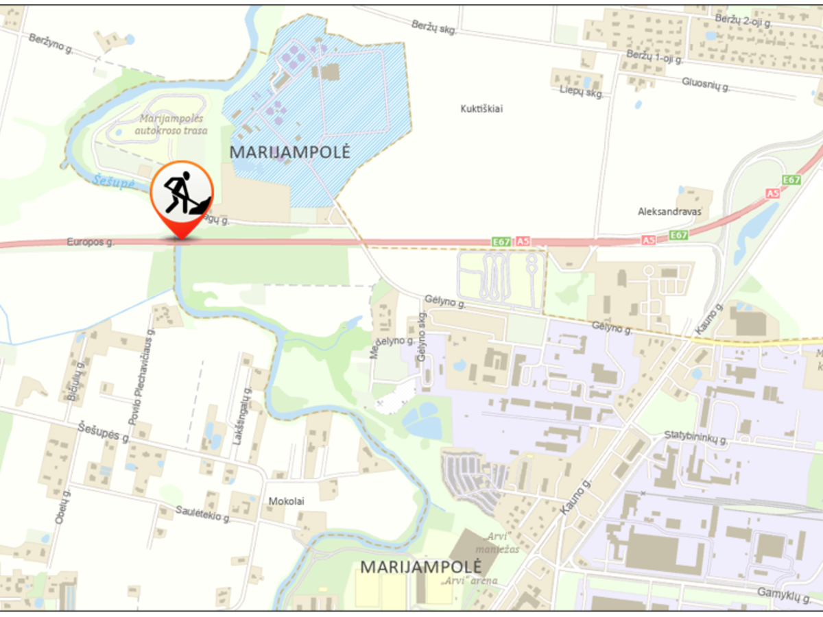 Eismo ribojimai kelyje A5 Kaunas–Marijampolė–Suvalkai