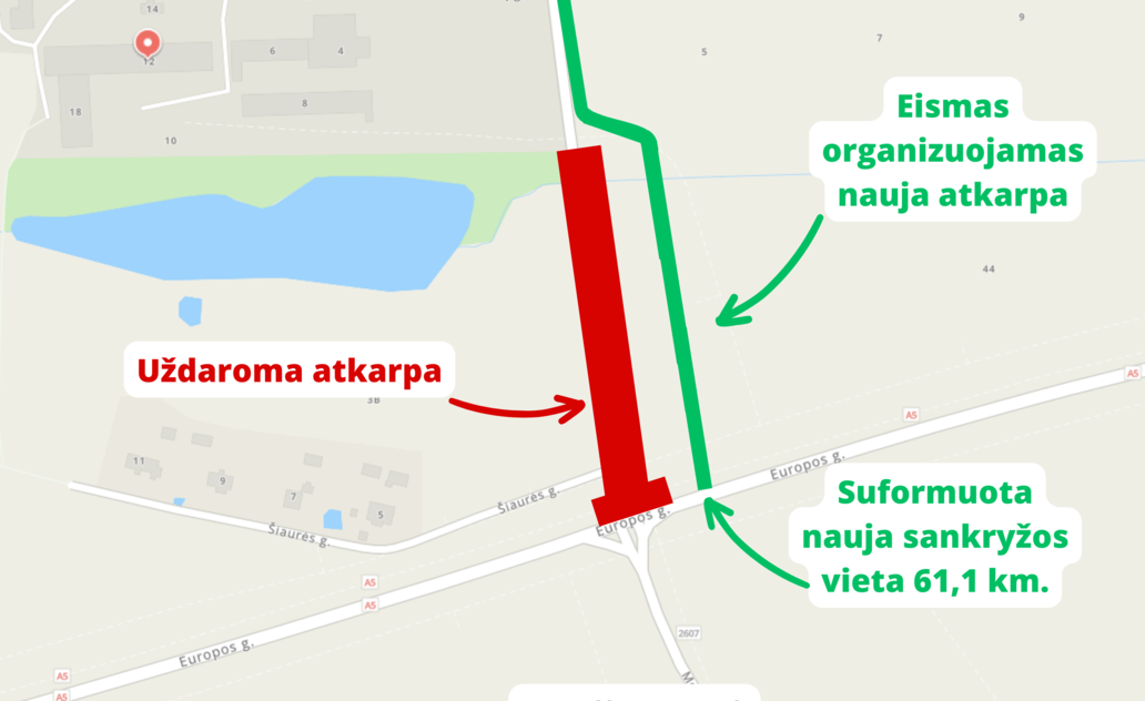 Nuo vasario 5 d. uždaroma Šunskų mstl. sankryža, eismas organizuojamas nauja pažymėta atkarpa