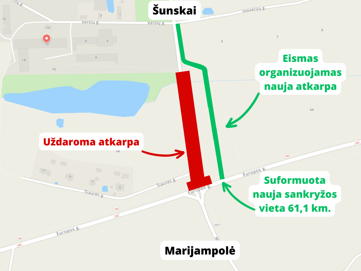Nuo vasario 5 d. uždaroma Šunskų mstl. sankryža, eismas organizuojamas nauja pažymėta atkarpa