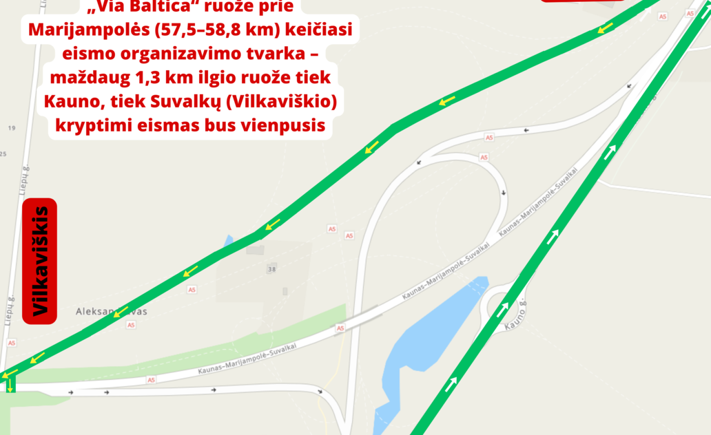 „Via Lietuva“: rekonstruojamame „Via Baltica“ ruože prie Marijampolės laikinai keičiasi eismo...