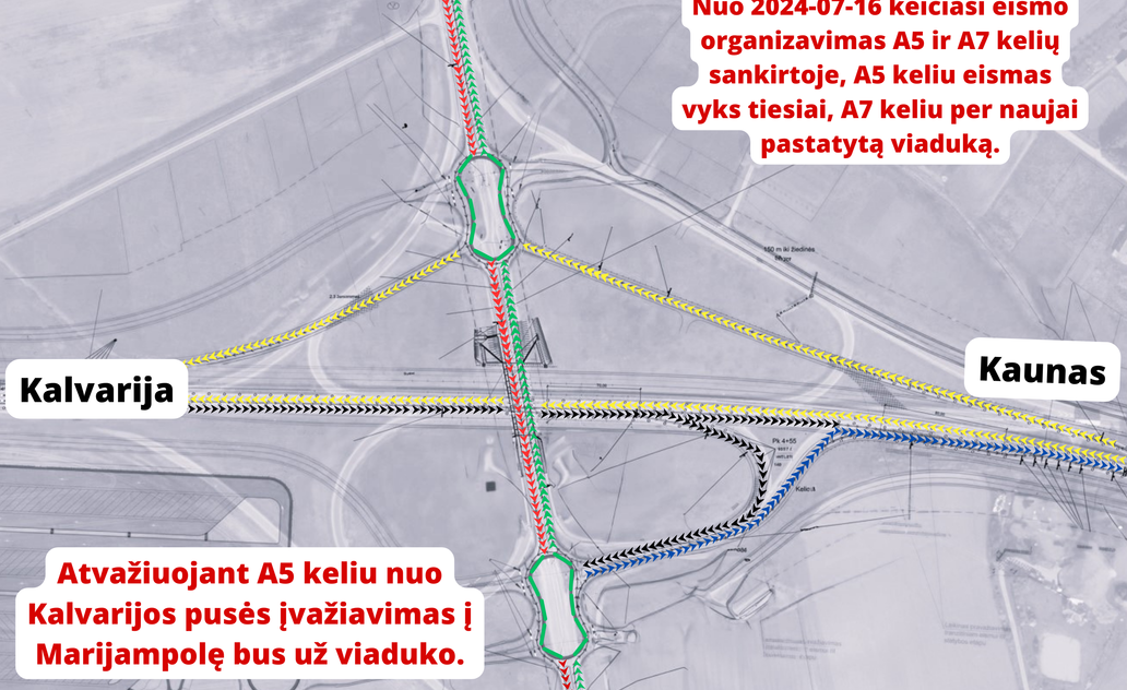 AB „Via Lietuva“ informuoja, kad nuo 2024-07-16 keičiasi eismo organizavimas A5 ir A7 kelių...