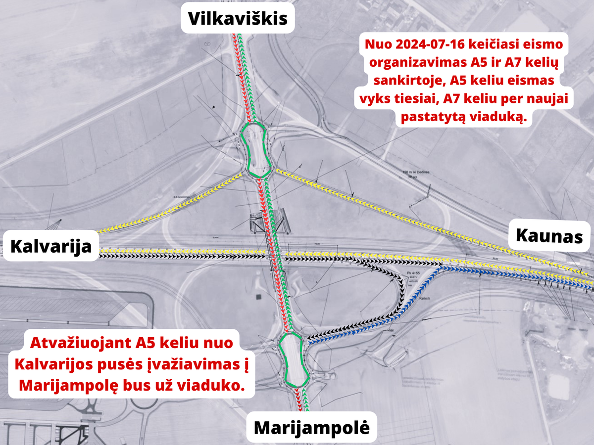 AB „Via Lietuva“ informuoja, kad nuo 2024-07-16 keičiasi eismo organizavimas A5 ir A7 kelių...