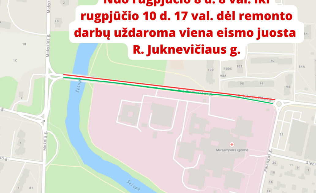 Dėmesio: eismo pokyčiai R. Juknevičiaus g.