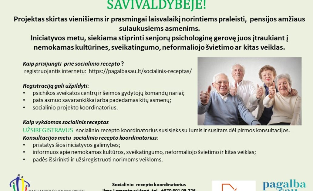 „Socialinis receptas“: Marijampolėje skatinamas vyresnio amžiaus žmonių aktyvumas ir gerovė