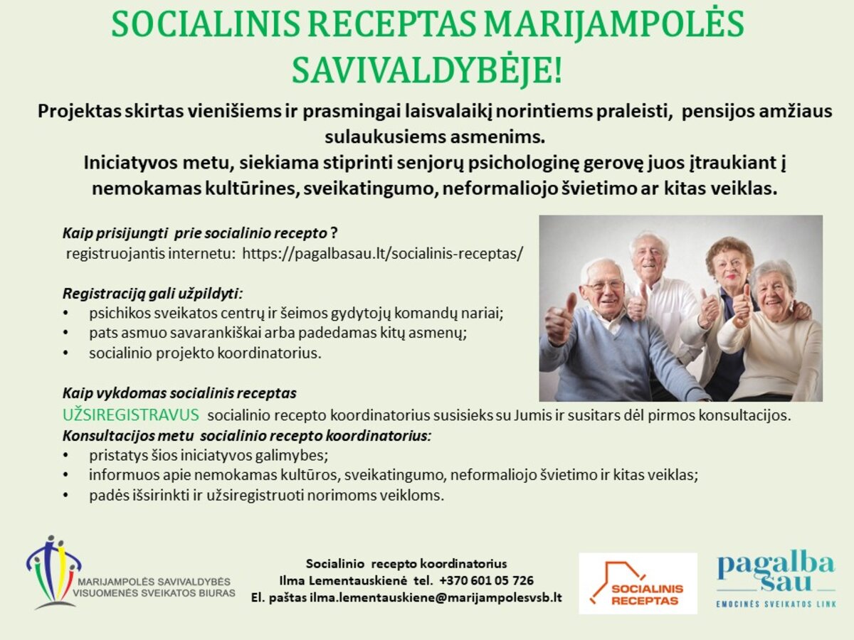 „Socialinis receptas“: Marijampolėje skatinamas vyresnio amžiaus žmonių aktyvumas ir gerovė