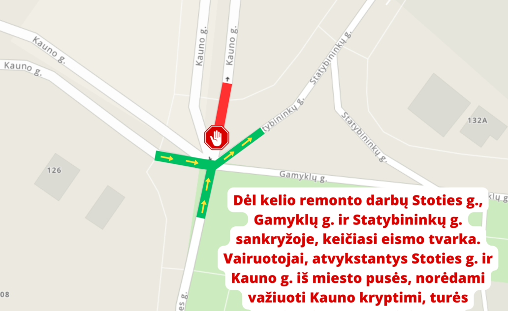 Eismo pasikeitimai Stoties g., Gamyklų g. ir Statybininkų g. sankryžoje