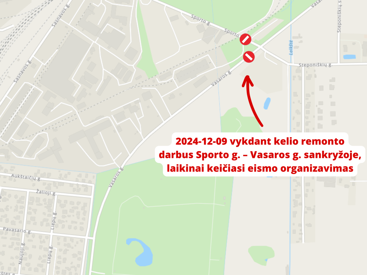 Laikinas eismo organizavimas Sporto g. ir Vasaros g. sankryžoje
