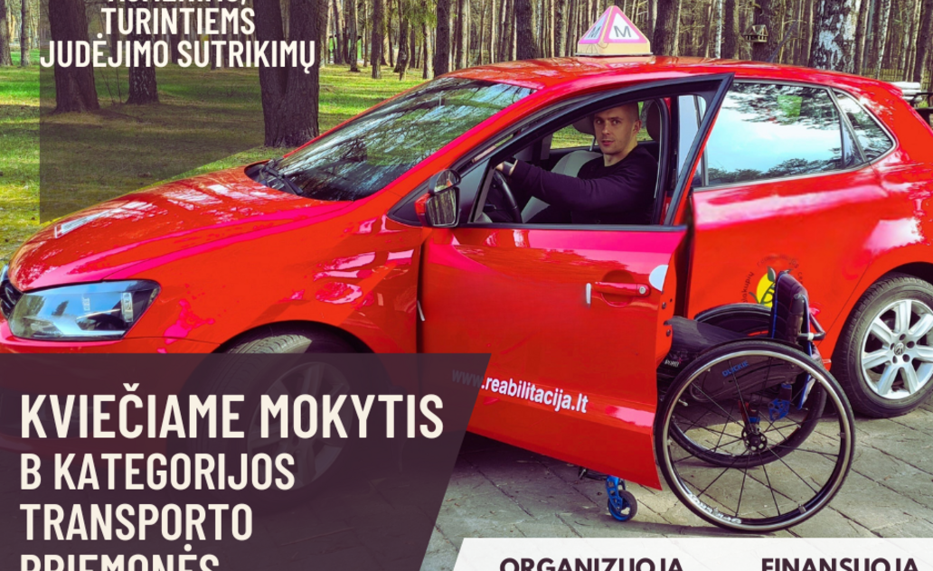Nemokami B kategorijos vairavimo mokymai asmenims su judėjimo sutrikimais