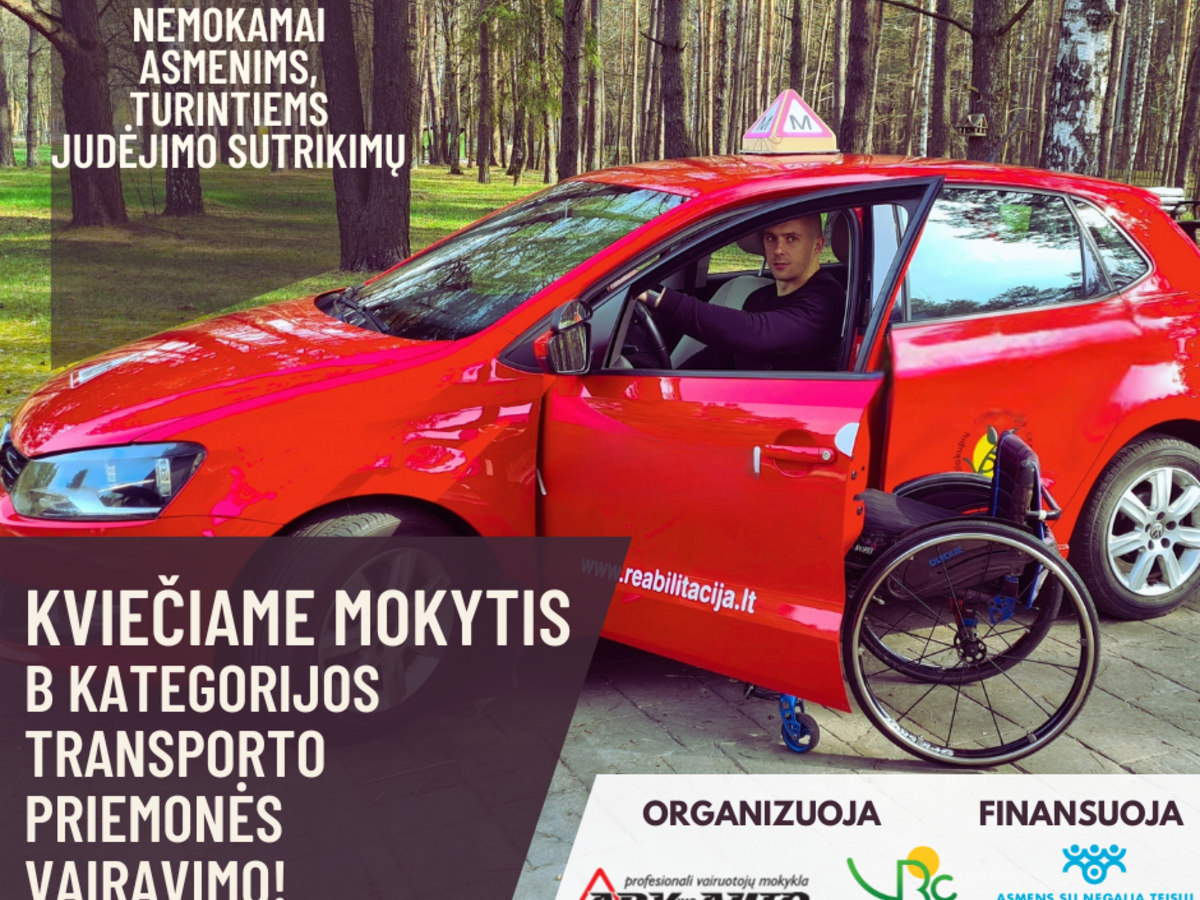Nemokami B kategorijos vairavimo mokymai asmenims su judėjimo sutrikimais