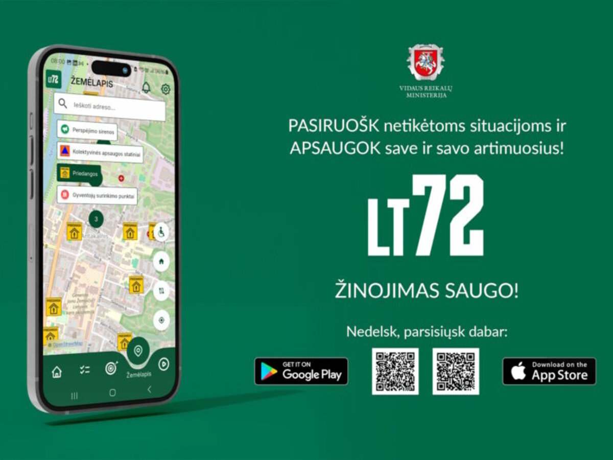 Būkite pasirengę ekstremalioms situacijoms su mobiliąja programėle LT72