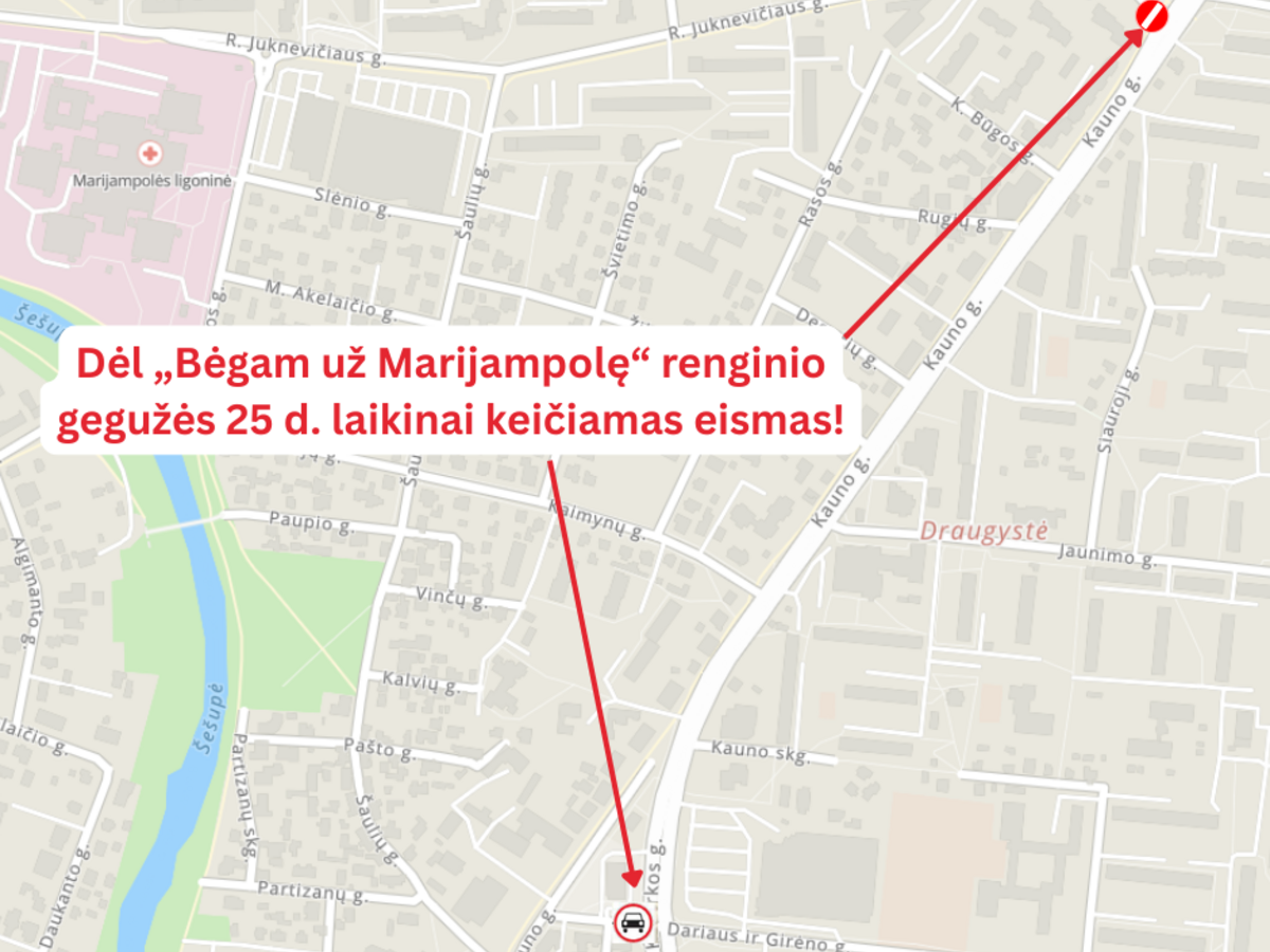 „Bėgam už Marijampolę“ renginio metu bus laikinai ribojamas eismas