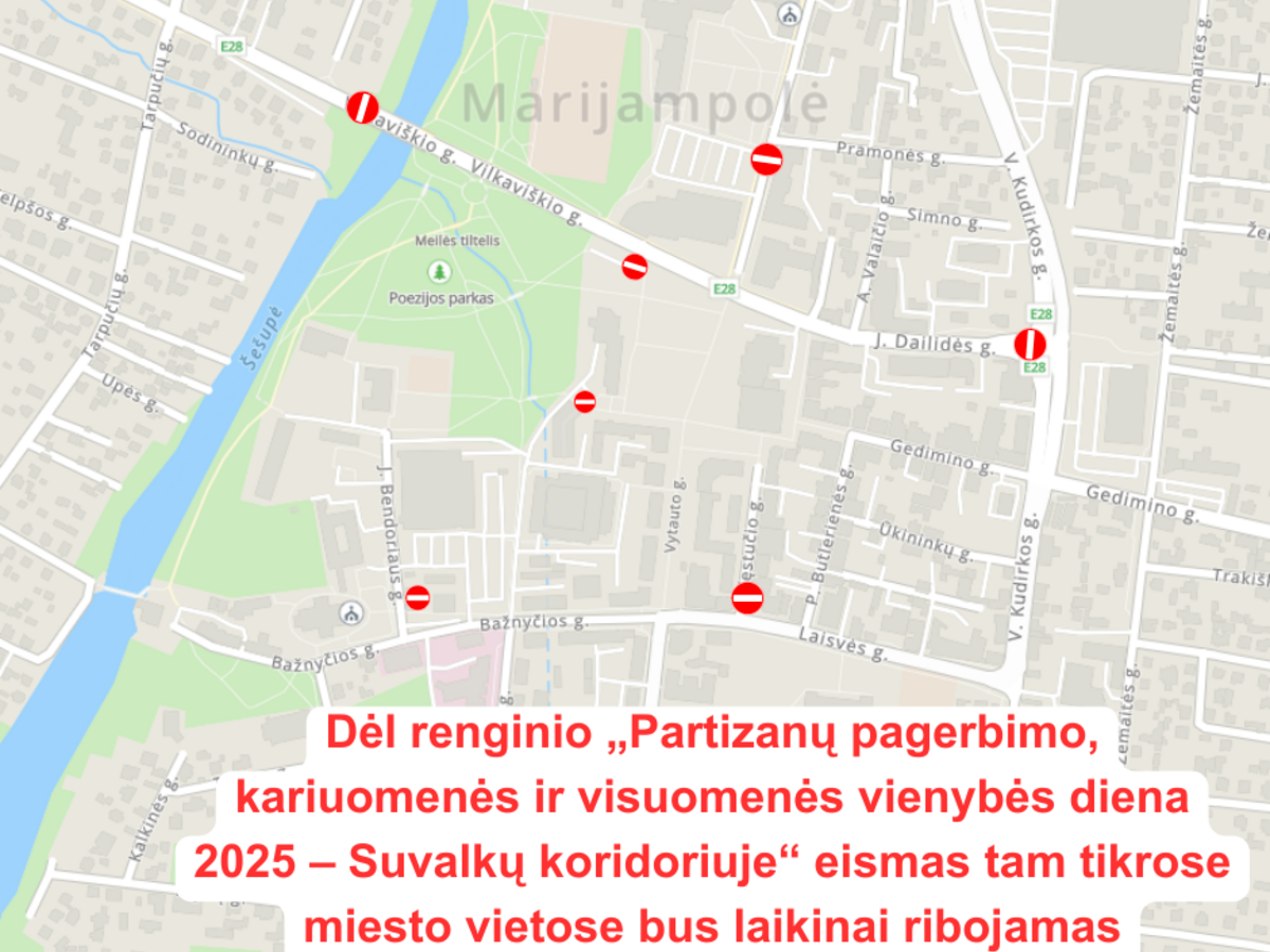 Eismo ribojimai Marijampolėje dėl „Partizanų pagerbimo, kariuomenės ir visuomenės vienybės diena...