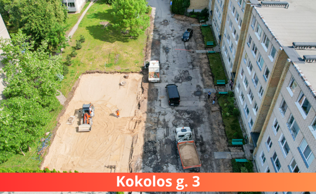 Kokolos g. 3 pradedami automobilių stovėjimo aikštelės įrengimo darbai