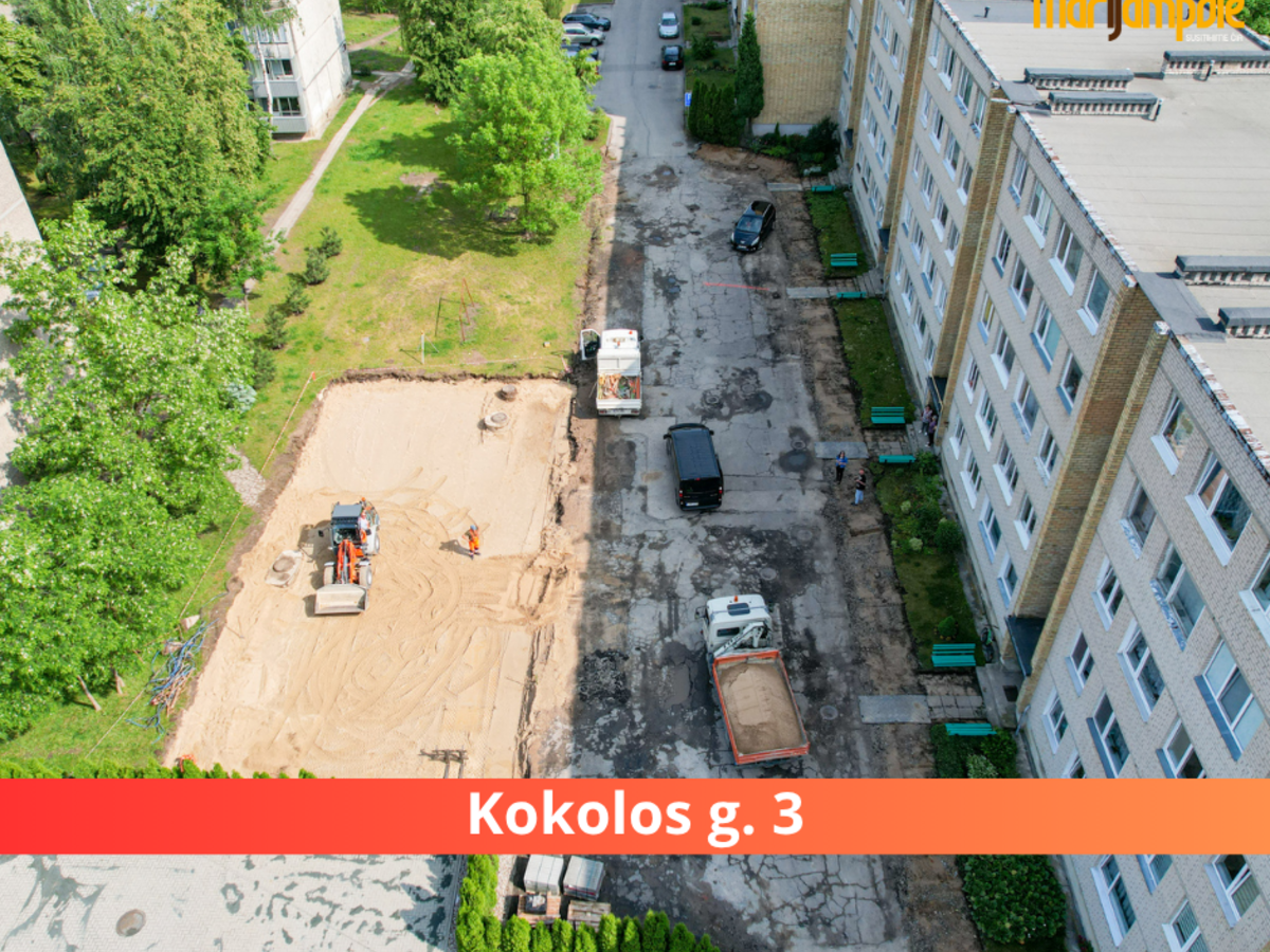 Kokolos g. 3 pradedami automobilių stovėjimo aikštelės įrengimo darbai