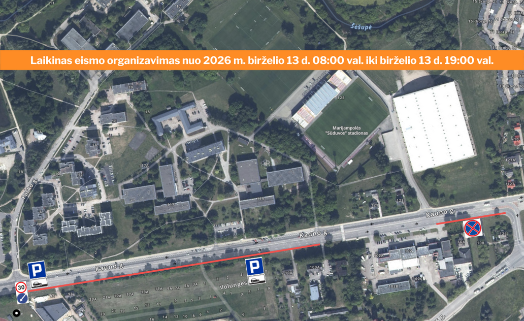Dėl futbolo rungtynių laikinas eismo organizavimas Kauno g.