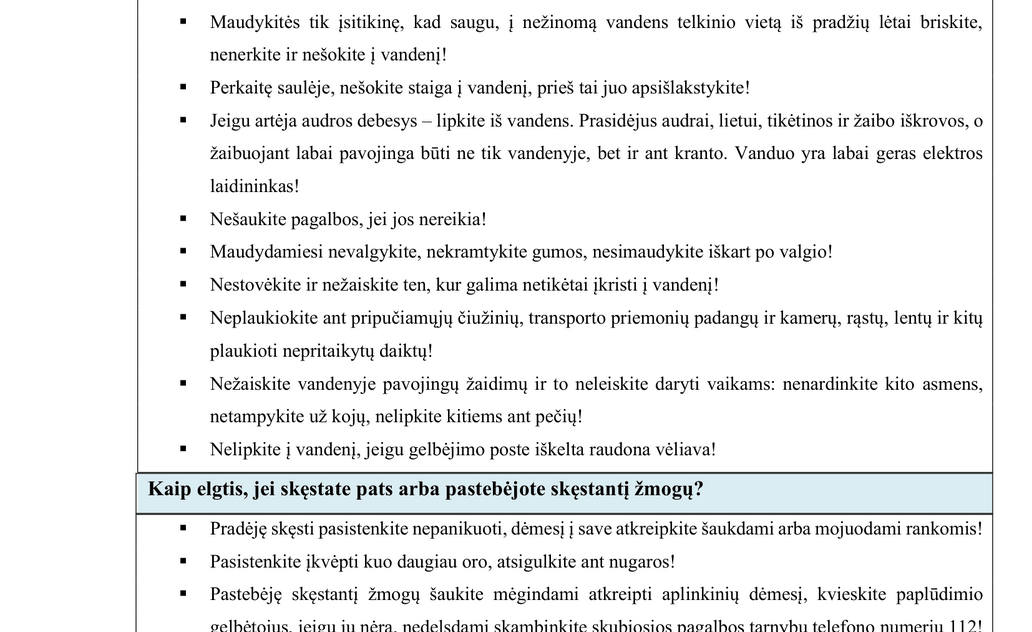 Atsakingas elgesys prie vandens saugo gyvybes