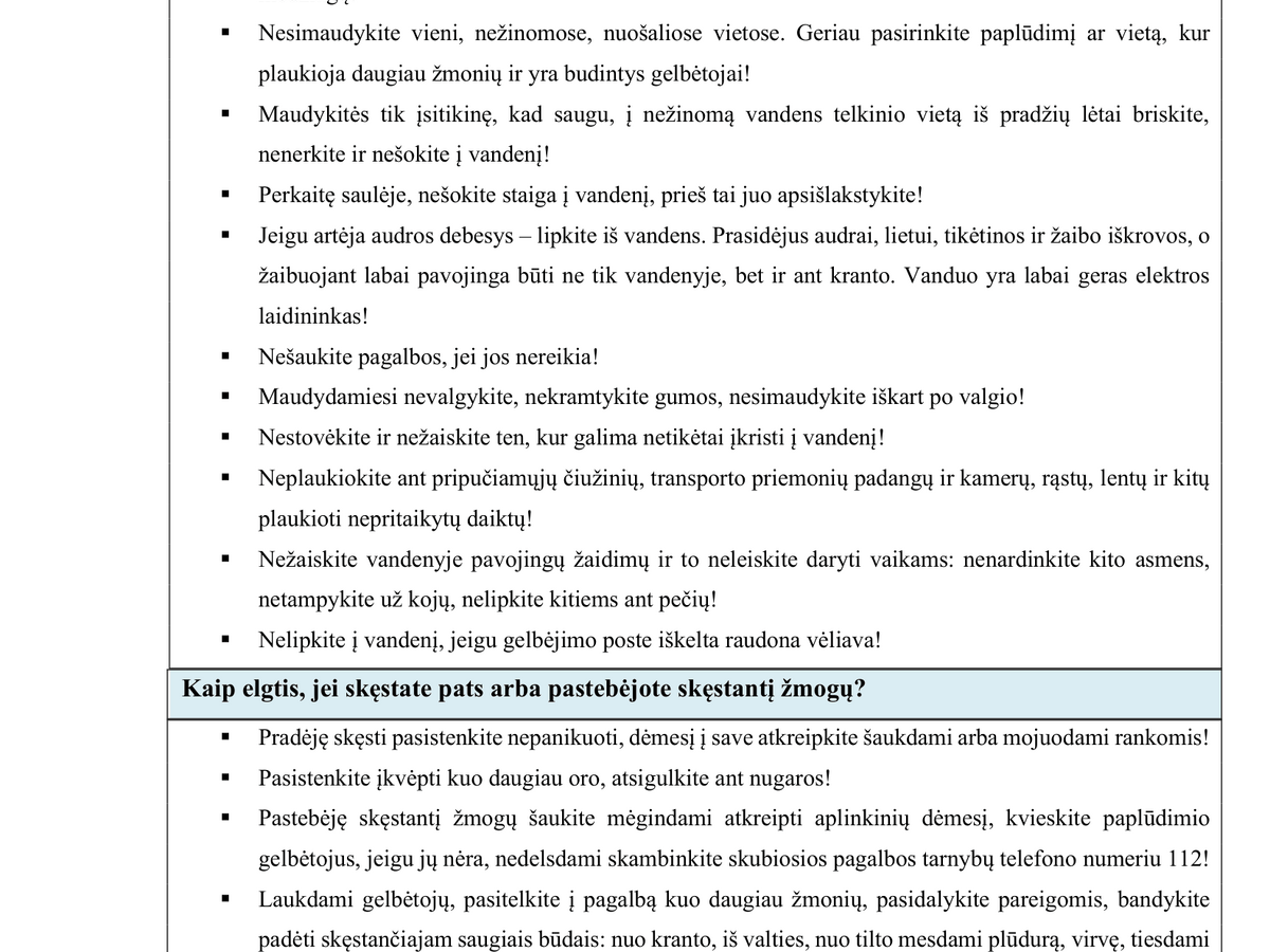Atsakingas elgesys prie vandens saugo gyvybes