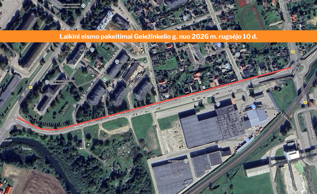Pranešimas dėl eismo organizavimo pakeitimų Geležinkelio gatvėje