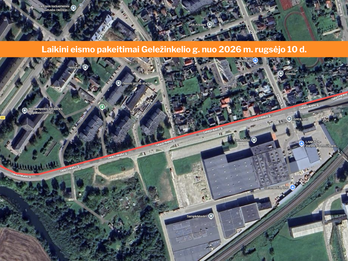 Pranešimas dėl eismo organizavimo pakeitimų Geležinkelio gatvėje